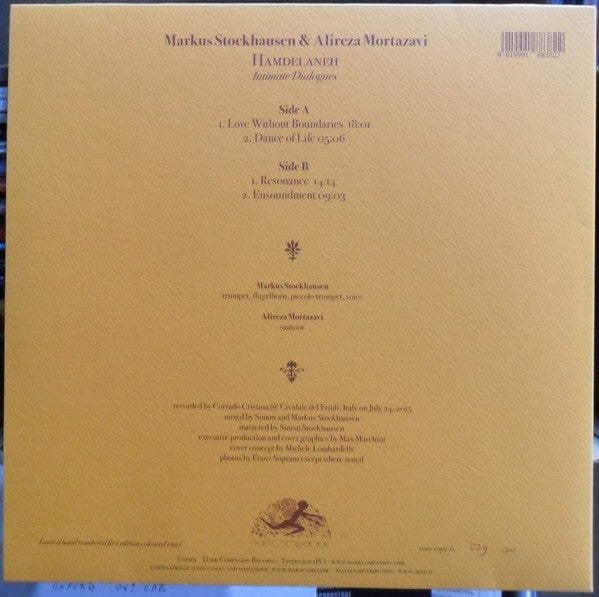 Markus Stockhausen, Alireza Mortazavi - Hamdelaneh - Intimate Dialogues — back sleeve