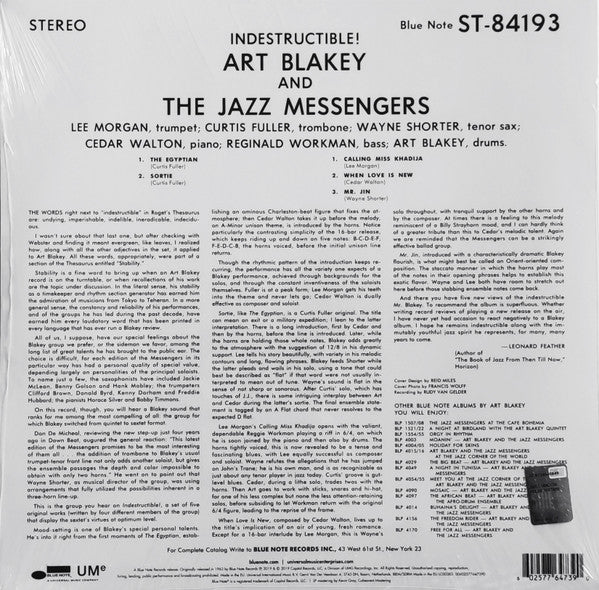 Art Blakey & The Jazz Messengers - Indestructible! — back sleeve