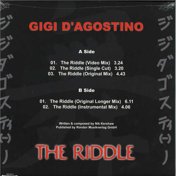 Gigi D'Agostino - The Riddle — back sleeve