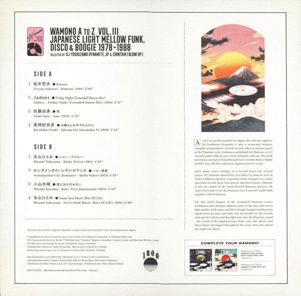 DJ Yoshizawa Dynamite.jp & Chintam - Wamono A To Z Vol. III (Japanese Light Mellow Funk, Disco & Boogie 1978-1988) — back sleeve