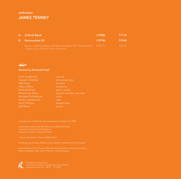Zeitkratzer : James Tenney - James Tenney — back sleeve