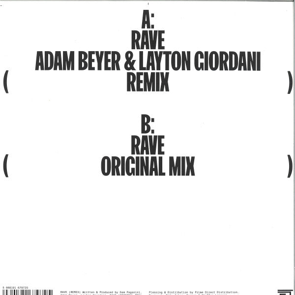 Sam Paganini : Rave (Adam Beyer & Layton Giordani Remix) (12")