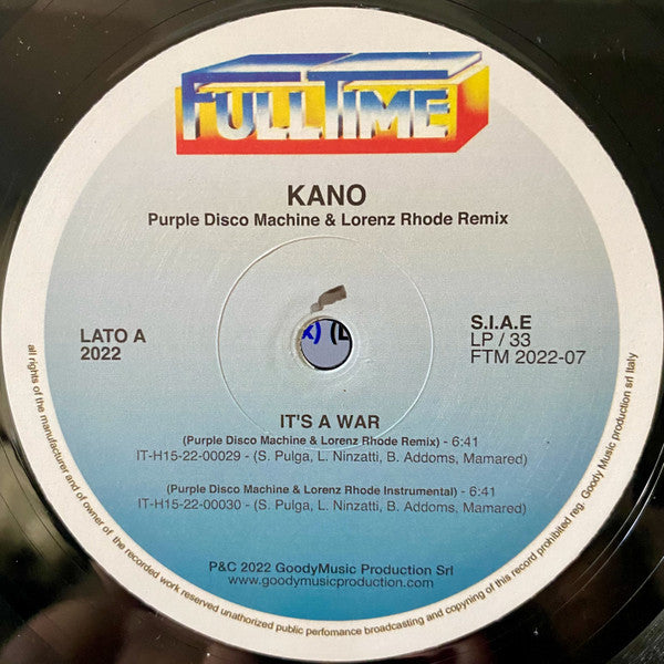 Kano - It's A War (Purple Disco Machine & Lorenz Rhode Remix) — back sleeve