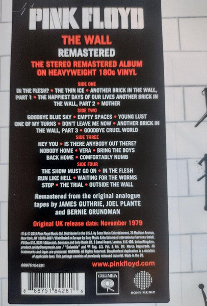Pink Floyd : The Wall (2xLP, Album, RE, RM, RP, 180)