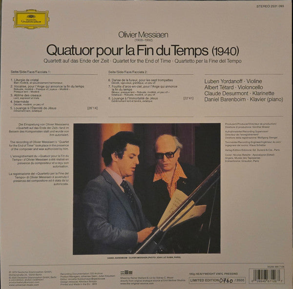 Olivier Messiaen - Quatuor Pour La Fin Du Temps — back sleeve