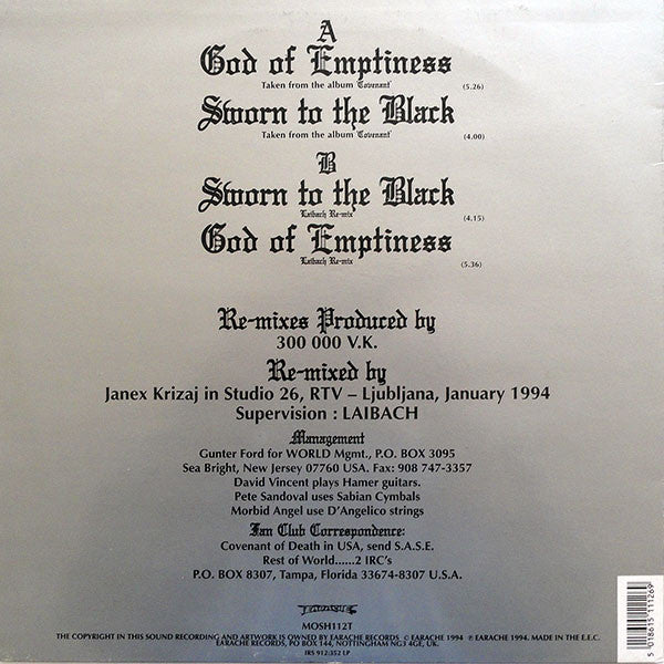 Morbid Angel - Laibach Remixes — back sleeve