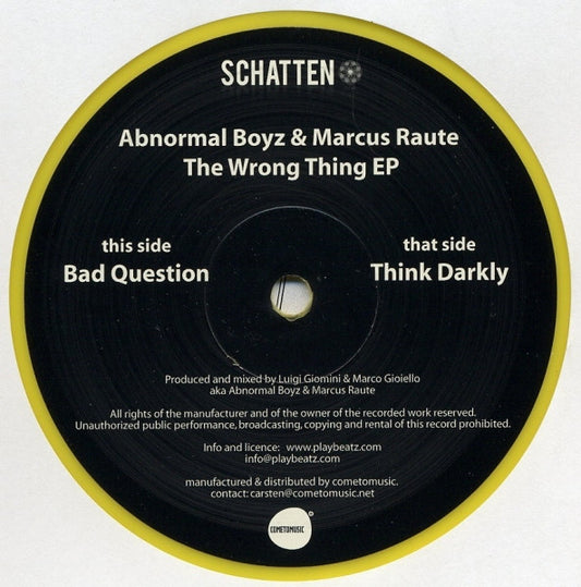 Abnormal Boyz & Marcus Raute – The Wrong Thing EP (10", Ltd, Yel) vinyl record | Paranoise Records