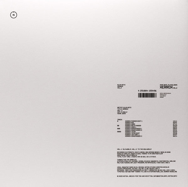 Alva Noto - Xerrox Vol.2 — back sleeve