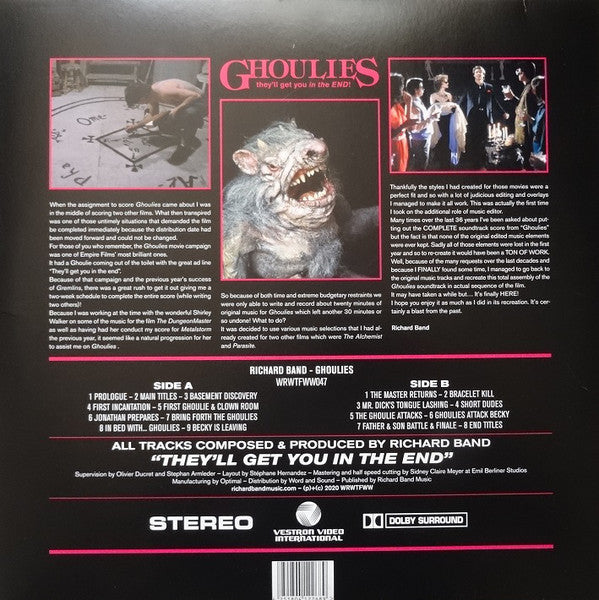 Richard Band : Ghoulies (Original Soundtrack) (LP, Album, Ltd, Pin + 7", Single, Ltd)