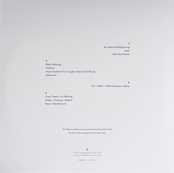 Nils Frahm - Spaces — back sleeve