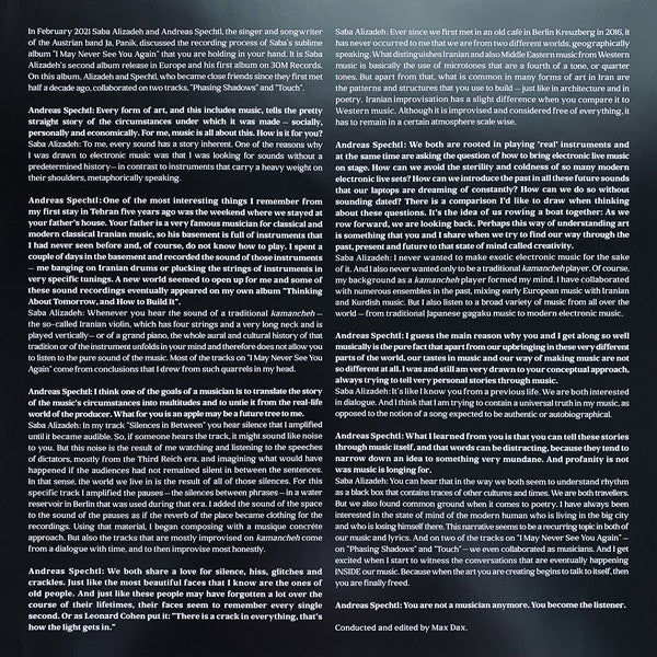 Saba Alizâdeh : I May Never See You Again (LP, Album)