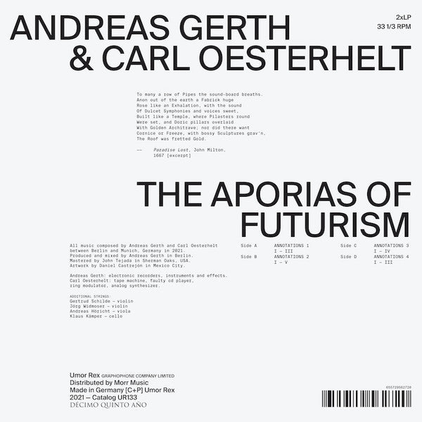 Andreas Gerth & Carl Oesterhelt - The Aporias Of Futurism — back sleeve