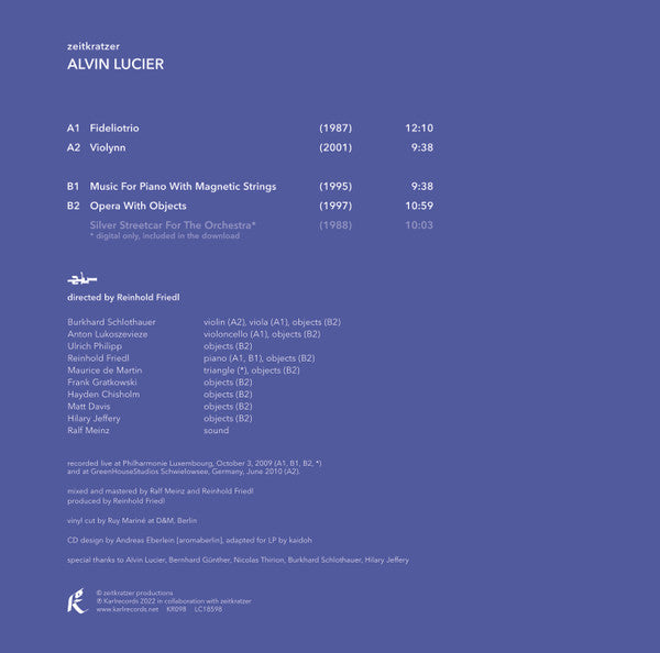 Zeitkratzer : Alvin Lucier - Alvin Lucier — back sleeve
