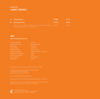 Zeitkratzer : James Tenney : James Tenney (12", Album, Ltd, RE, 180)