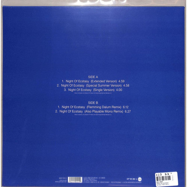 Blu-I Boy - Night Of Ecstasy — back sleeve