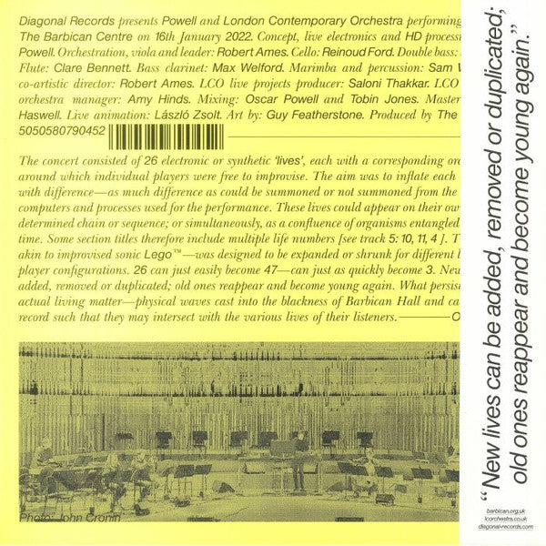 Powell + London Contemporary Orchestra - 26 Lives — back sleeve