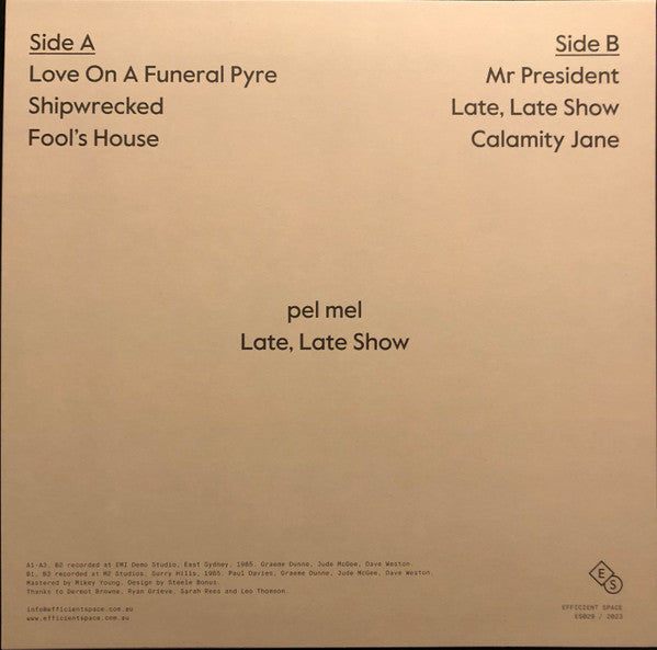 Pel Mel - Late, Late Show — back sleeve