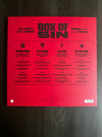 Various : Disco Discharge Presents Box Of Sin (Full-Length Gay Clubbing 1980—1989) (4xLP, Comp + Box)