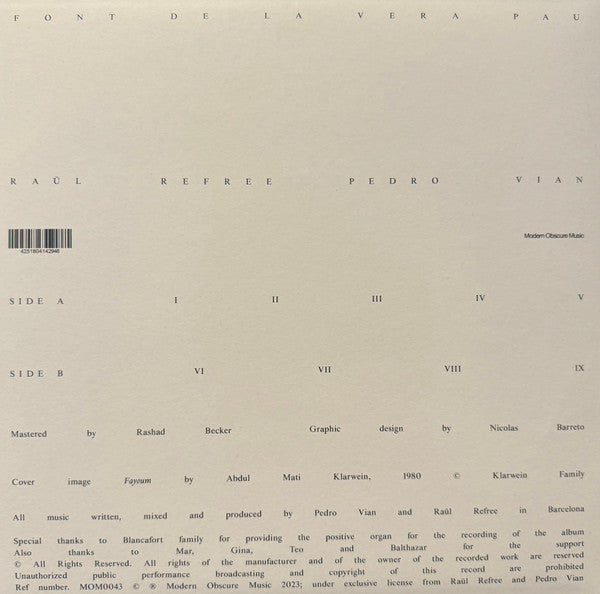 Refree, Pedro Vian : Font De La Vera Pau (LP)