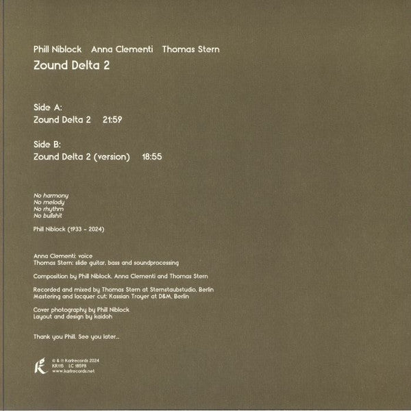 Phill Niblock, Anna Clementi, Thomas Stern - Zound Delta 2 — back sleeve