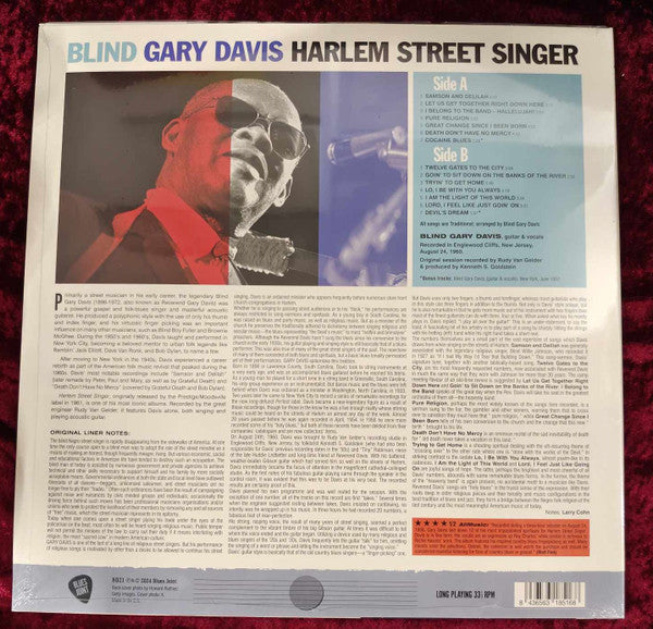 Blind Gary Davis : Harlem Street Singer  (LP, Album, RE)
