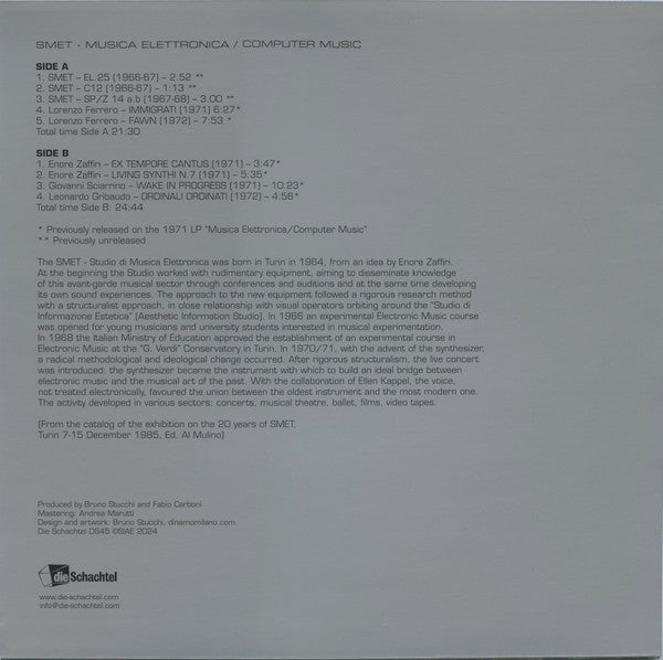 Studio Di Musica Elettronica Di Torino - Lorenzo Ferrero - Leonardo Gribaudo - Giovanni Sciarrino, Enore Zaffiri - Musica Elettronica / Computer Music — back sleeve