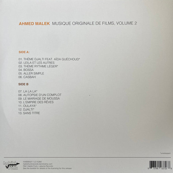 Ahmed Malek - Musique Originale De Films, Volume 2 — back sleeve