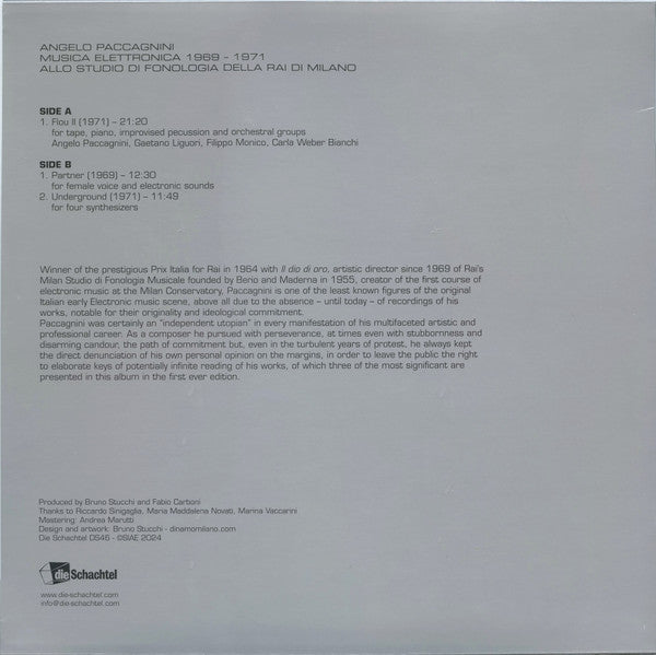 Angelo Paccagnini : Musica Elettronica 1969​/​1971 Allo Studio di Fonologia della RAI di Milano (LP)