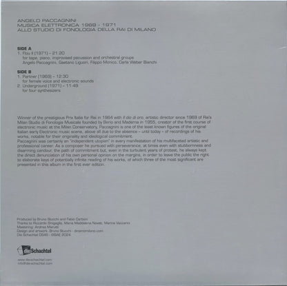 Angelo Paccagnini : Musica Elettronica 1969​/​1971 Allo Studio di Fonologia della RAI di Milano (LP)