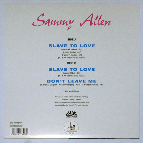 Sammy Allen - Slave To Love — back sleeve