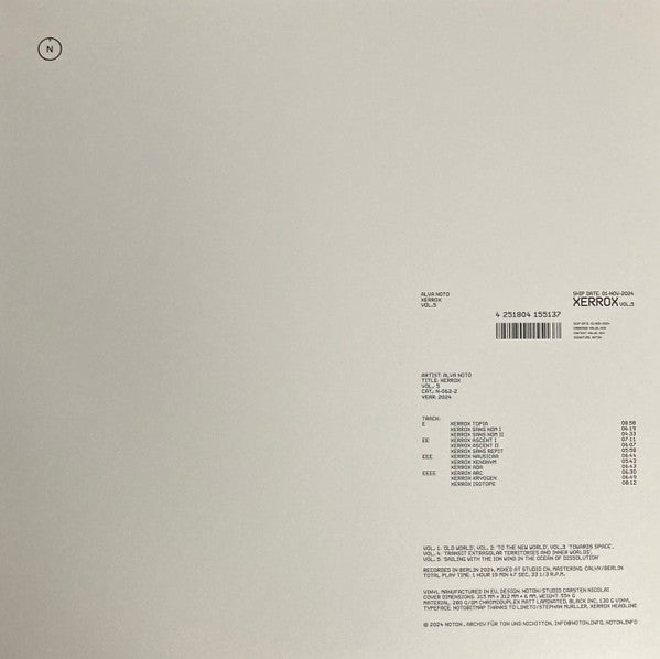 Alva Noto - Xerrox Vol.5 — back sleeve
