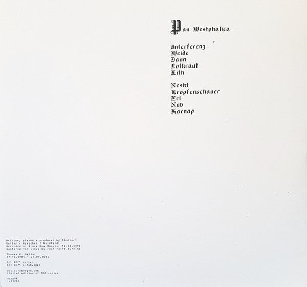 [multer] : Pax Westphalica (LP, Album, Bioplastic, Ltd, Whi)