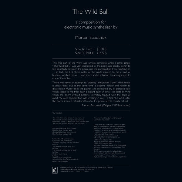 Morton Subotnick : The Wild Bull (LP, Album, Ltd, RE, 180)