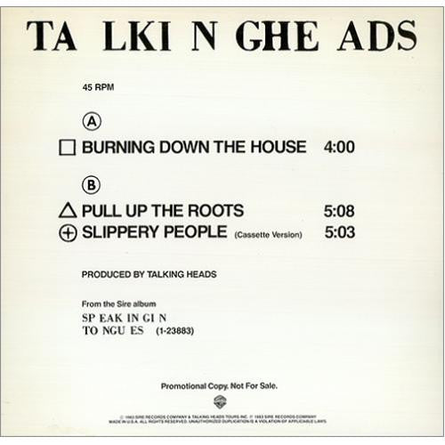 Talking Heads : Burning Down The House / Pull Up The Roots / Slippery People (Cassette Version) (12", Promo)