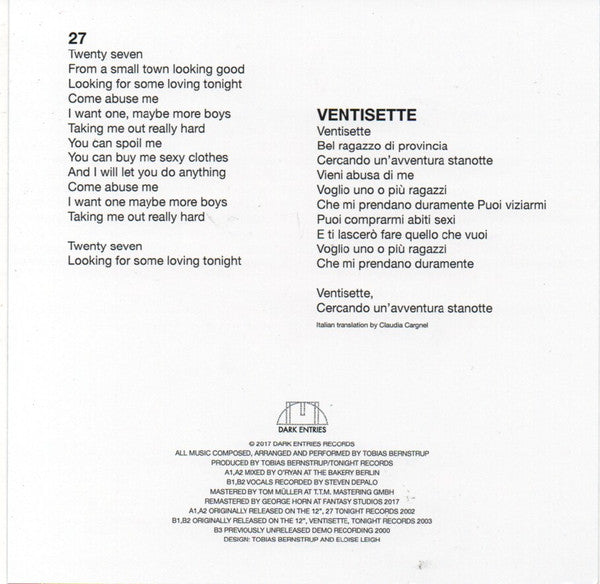 Tobias Bernstrup – 27 (12", RE, RM) vinyl record | Paranoise Records