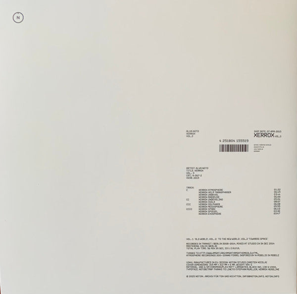 Alva Noto - Xerrox Vol.3 — back sleeve