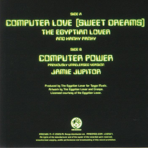 Egyptian Lover And Hanky Panky (2) / Jamie Jupitor – Computer Love (Sweet Dreams) / Computer Power (7", Ltd, RE) vinyl record | Paranoise Records